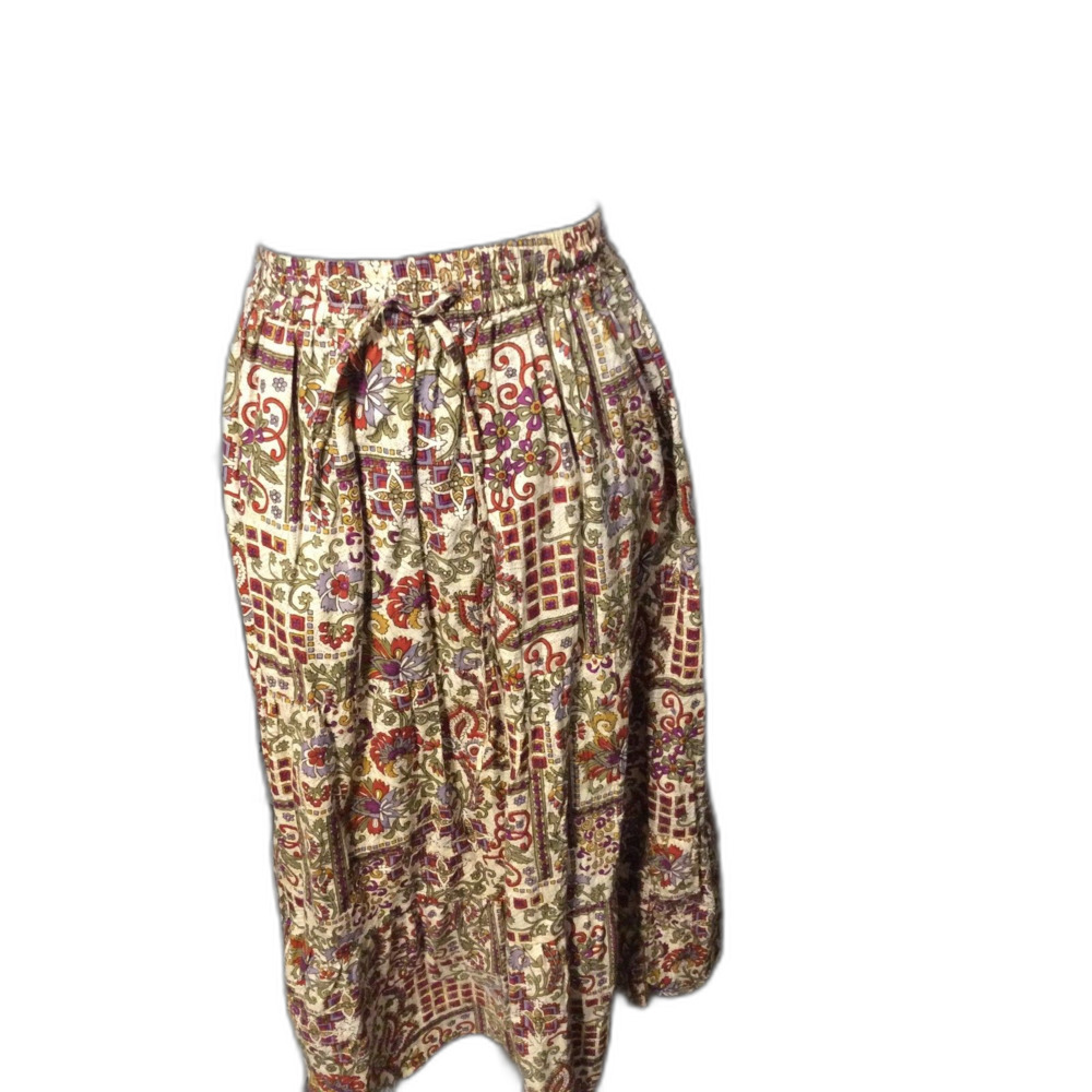 Studio West Cottagecore Western BoHo Cotton Tiered Floral 34" Elastic Skirt L